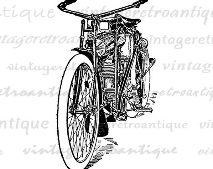 Motorcycle Digital Image Printable Antique Illustration Graphic Download Vintage Clip Art Jpg Png Eps HQ 300dpi No.3440