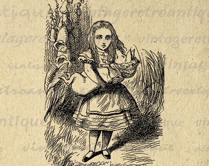 Printable Digital Alice with the Baby Pig Graphic Alice in Wonderland Image Download Vintage Clip Art Jpg Png Eps HQ 300dpi No.032