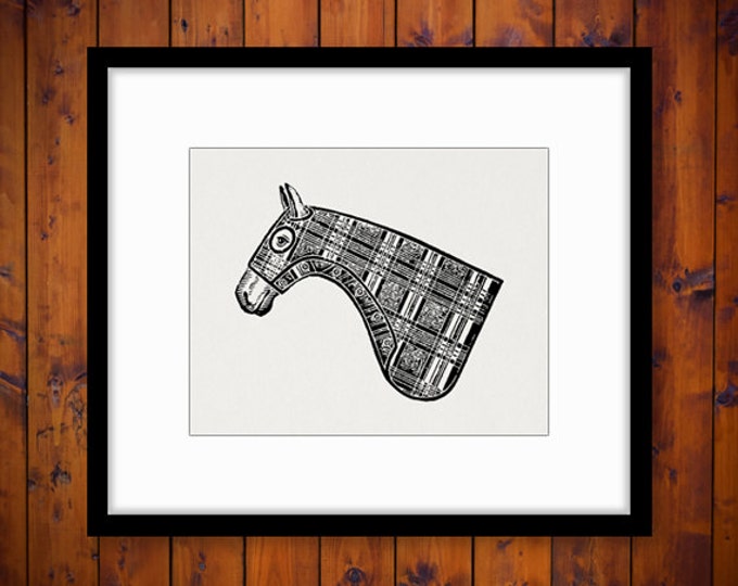 Printable Antique Horse in Plaid Digital Download Horse Head Image Graphic Vintage Clip Art Jpg Png Eps HQ 300dpi No.1314