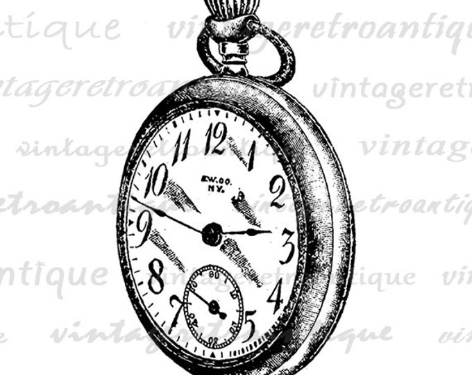 Pocket Watch Printable Graphic Image Pocketwatch Illustration Digital Download Vintage Clip Art Jpg Png Eps HQ 300dpi No.1520