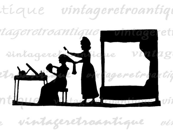 Hairdresser Silhouette Printable Digital Graphic Hair Salon Woman Download Image Vintage Clip Art Jpg Png Eps HQ 300dpi No.3653