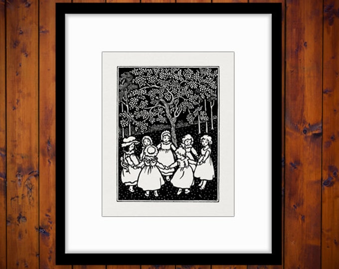 Children Playing Game Antique Digital Image Download Printable Graphic Vintage Clip Art Jpg Png Eps HQ No.3757