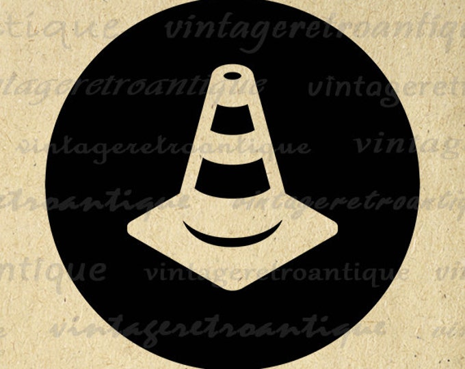 Construction Cone Printable Digital Graphic Construction Icon Image Download Vintage Clip Art Jpg Png Eps HQ 300dpi No.4360