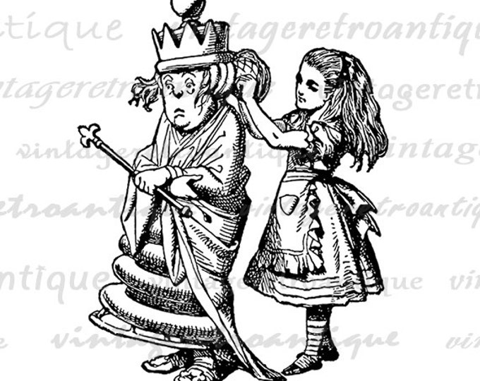 Alice in Wonderland Alice Dresses the Queen Digital Image Printable Download Graphic Artwork Antique Clip Art HQ 300dpi No.1834