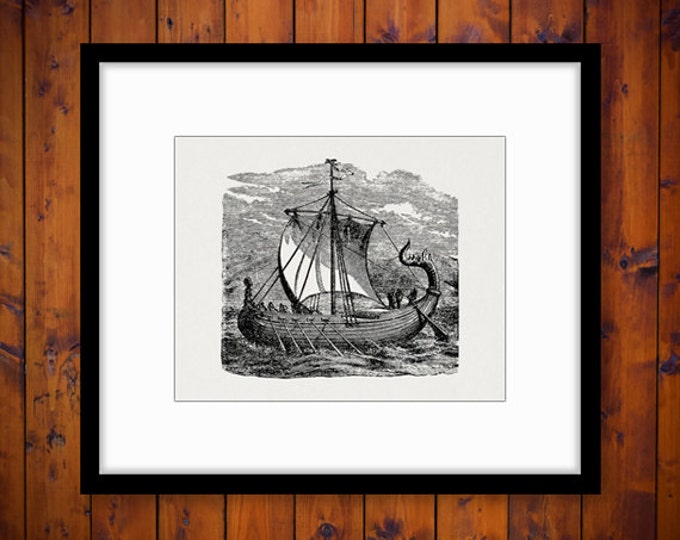 Digital Printable Viking Ship Graphic Download Image Artwork Vintage Clip Art Jpg Png Eps HQ 300dpi No.2149