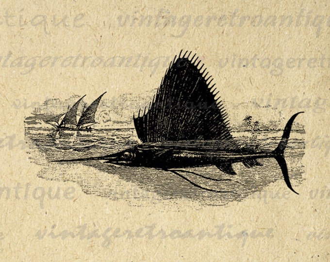 Swordfish Antique Digital Image Download Collage Sheet Fish Artwork Printable Graphic HQ 300dpi No.3772