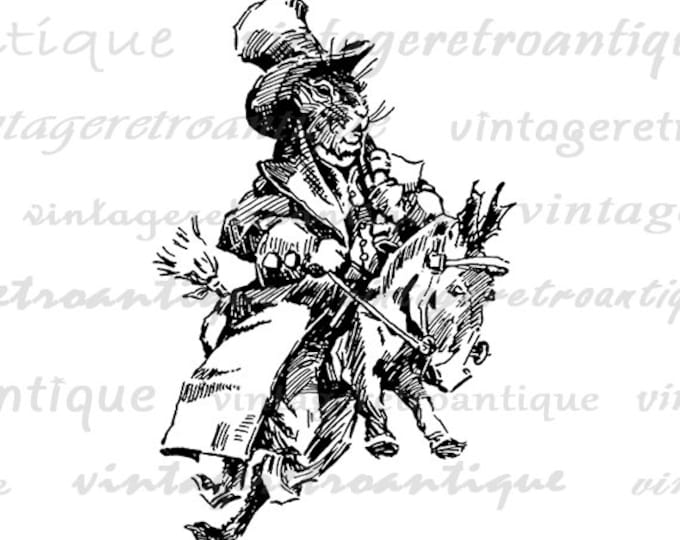 Digital Formal Rabbit with Top Hat and Horse Printable Download Image Graphic Vintage Clip Art for Transfers HQ 300dpi No.350