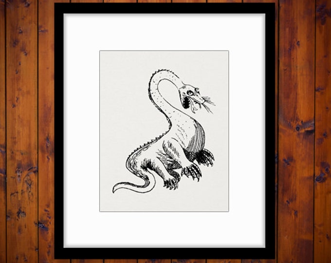 Antique Dragon Creature Digital Graphic Image Download Printable Vintage Clip Art Jpg Png Eps 18x18 HQ 300dpi No.533