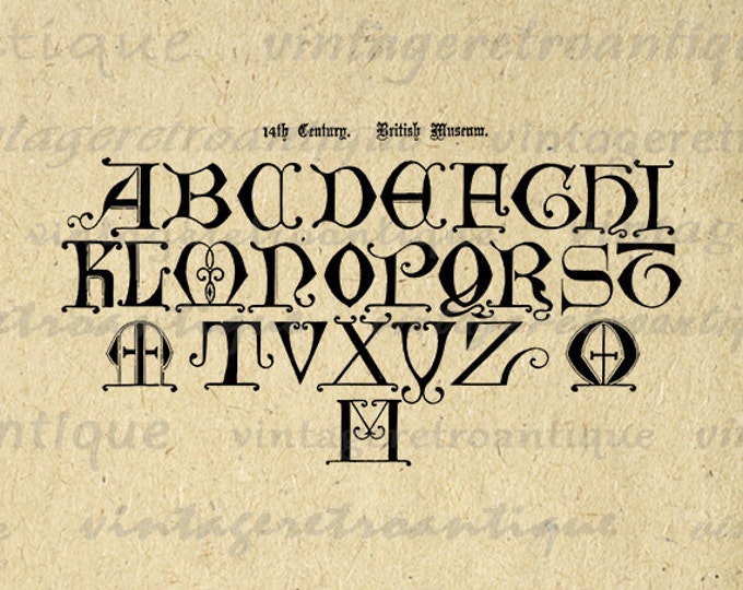 Gothic Alphabet Graphic Digital Image Ancient Alphabet Download Printable Vintage Clip Art Jpg Png Eps HQ 300dpi No.404