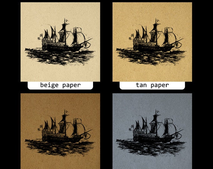 Printable Ship Sailing the Sea Image Graphic Boat Illustration Download Digital Antique Clip Art Jpg Png Eps HQ 300dpi No.2692