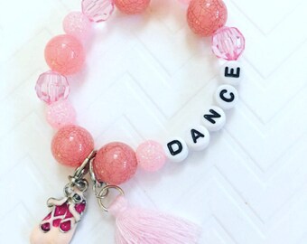 Dance Beaded Bracelet, Ballerina Beaded Bracelet, Pink Ballet Bracelet, Tassel Dance Bracelet, Jewelry For Dancers, Tassel Jewelry