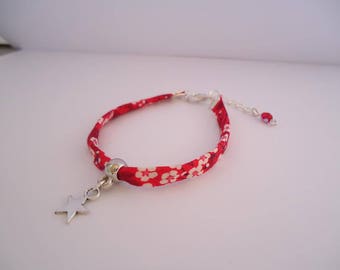 Red liberty bracelet with a silvery star - Gypsy chic jewelry - Bonhemian style
