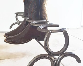 Father's Day - Horseshoe Boot Rack - The Heritage Forge - 2 pairs, 3 pairs, and 4 pairs - Boot Holder