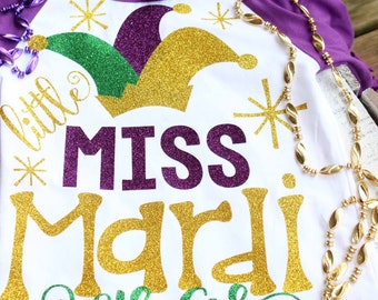 ALL GLITTER Little Little Miss Mardi Gras Shirt, Purple and White Raglan Shirt, Mardi Gras Girl Glitter Vinyl Shirt, Mardi Gras Raglan Shirt