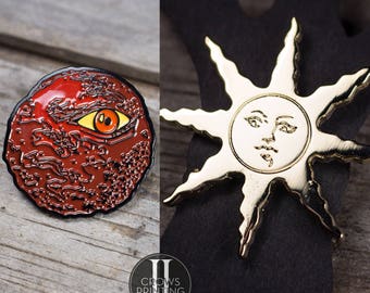 Red Eye Orb & Warrior of Sunlight Pin Bundle , Lapel Pin, Dark Souls