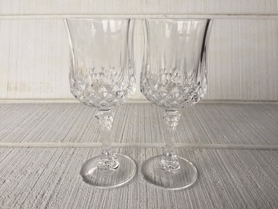 2 Vintage 7 Lead Crystal Water Goblets Wine Glasses