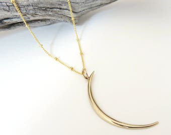 Gold Crescent Moon Necklace, Gold Crescent, Long Crescent, Skinny Crescent, Crescent Moon Necklace, Thin Crescent, Gold Moon Necklace,mhd