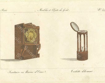 Original Antique Hand Colored Engraving,Furniture from Collection de Meubles et Objets de Goût by Pierre de La Mésangère (1761-1831)