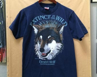 Vintage Extinct in the Wild Desert Wolf T-Shirt Made in USA 1989 Fruit of the Loom Small Canis Lupus Baileyi Cle Francis
