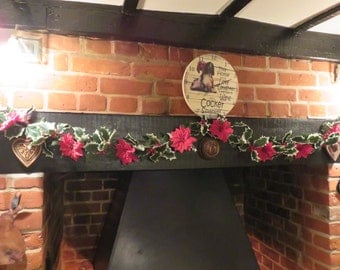 Poinsettia flower garland, Christmas garland, Artificial silk flower garland, Holly garland