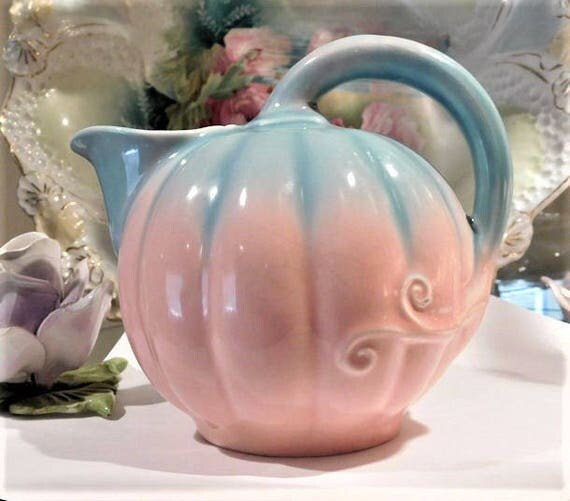 Kellems Art Pottery Pasadena 1940s 40s Melon Ball Pitcher Mini Miniature Vintage Kitchen Mid Century Home Decor Country Cottage Farmhouse
