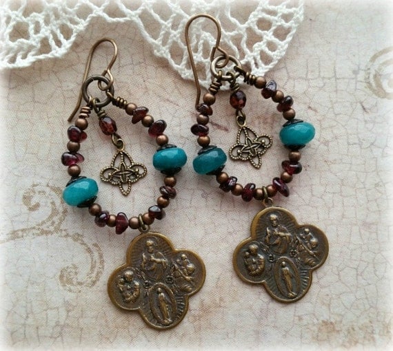 Items similar to Religious Earrings, Gemstone Earrings, Catholic