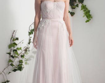 Blush corset wedding dress, blush wedding dress, pink wedding dress, pink tulle wedding dress, princess wedding dress, fit & flare wedding