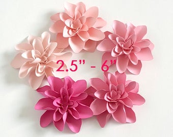 3D Pink Dahlia Paper flowers/ wedding and party flowers / 2.5" -6" pink paper flowers/ set of 10 flowers