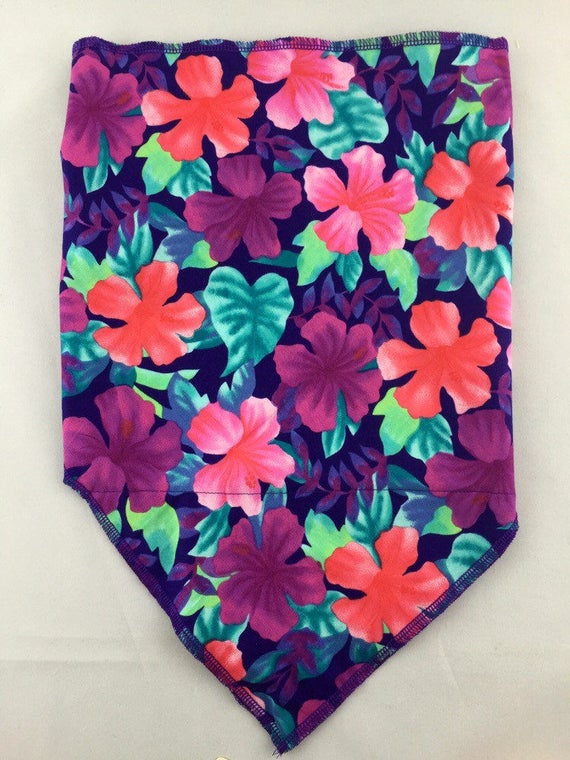 Jungle Flower: Cotton Bandana w/ Tropical Flowers in Purple, Coral and Teal w/ Secret Pocket