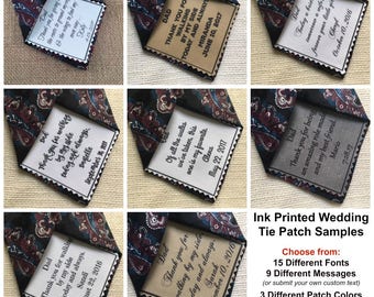 Ink Printed WEDDING TIE PATCH - Choose Message and Font - 2.5" x 2.5" Sew on or Iron On - Father of the Bride, Father of the Groom, Groom