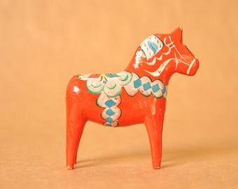 Swedish Dala horse or Dalarna - red wooden horse - Dalecarnian - traditional Sweden- vintage