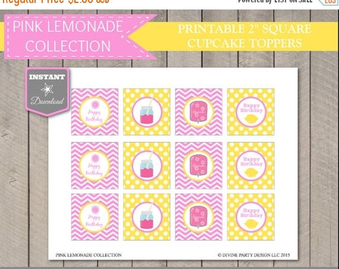 SALE INSTANT DOWNLOAD Pink Lemonade 2 Inch Square Cupcake Toppers / Diy Printables / Pink Lemonade Collection / Item #402