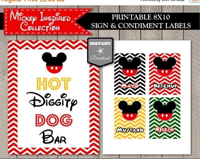SALE INSTANT DOWNLOAD Chevron Mouse 8x10 Hot Diggity Dog Bar Party Sign / Free Condiment Labels / Classic Mouse Collection / Item #1532