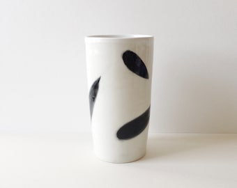 Porcelain tumbler, coffee mug, tea mug, cup / black and white design / ready to ship
