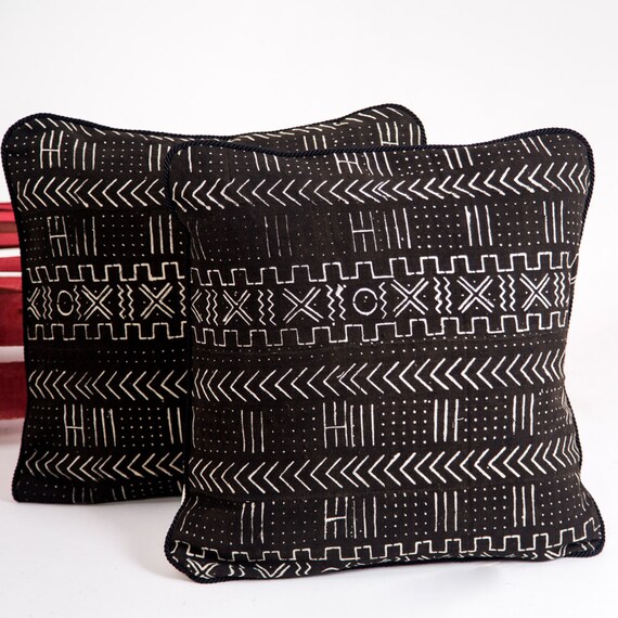 African mud cloth pillow set black mudcloth cushion