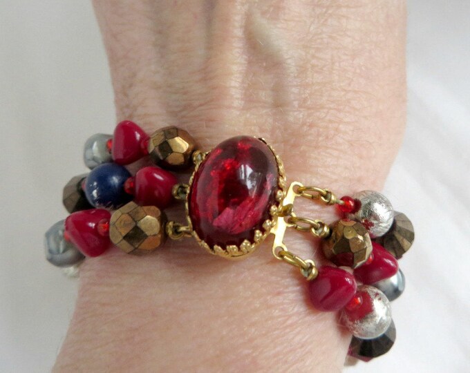 Bracelet, Glass Bead Bracelet, Signed Hattie Carnegie Jewelry, Vintage Jewellery, Triple Strand Beaded Designer Bracelet, Gift for Her