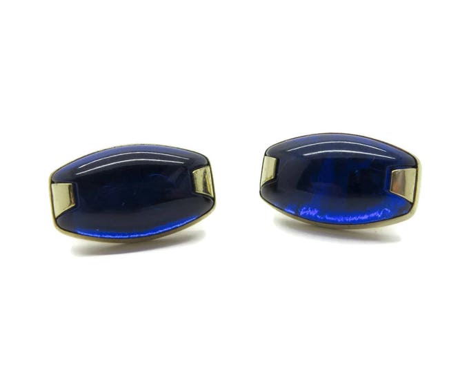 Cobalt Blue Cufflinks, Vintage Men's Gold Tone Cuff Links, Men's Suit Accessory Gift Idea