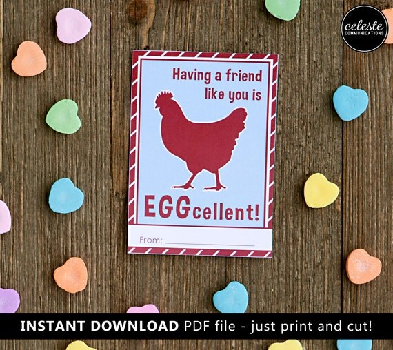 PRINTABLE Chicken Valentine card for kids INSTANT DOWNLOAD