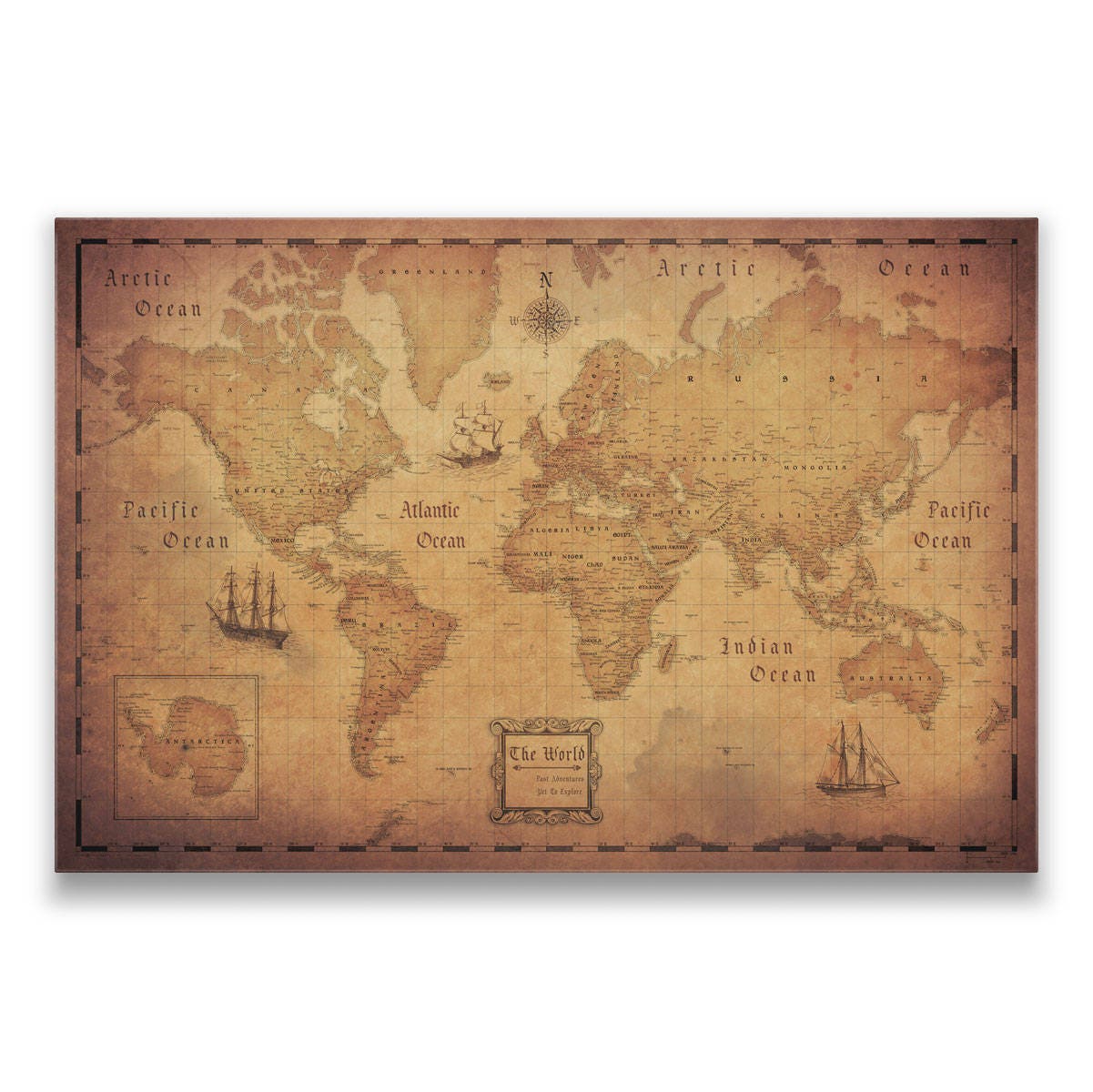 World Map Travel Pin Board Antique Aged Cork Push Pin Canvas