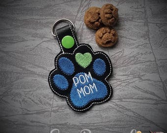 Pomeranian - Pom - Mom AND Mum Paw Print - In The Hoop - Snap/Rivet Key Fob - DIGITAL Embroidery Design