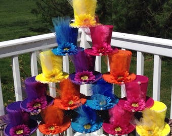 15 Mad Hatter Felt Tea Party Hats in Bright Colors - Alice in Wonderland Decorations, Prop, Birthday, Baby Shower, Bridal Shower (3.5" Tall)