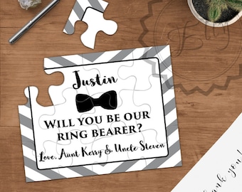 Will you be my ring bearer - elegant bow tie puzzle invitation card, ask ring bearer or page boy, be my ring bearer puzzle