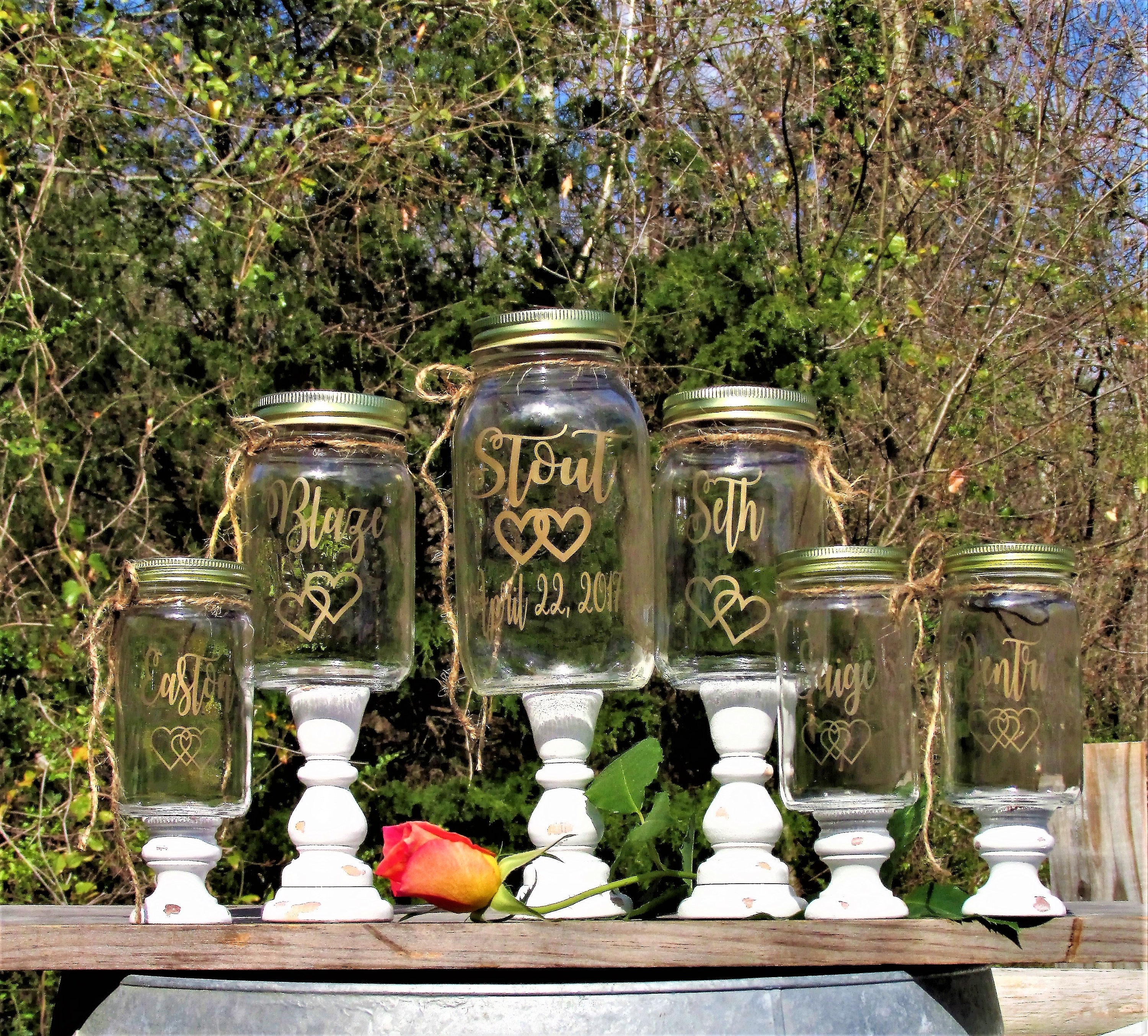 Unity Sand Set Painted Personalized Mason Jars Blended Family