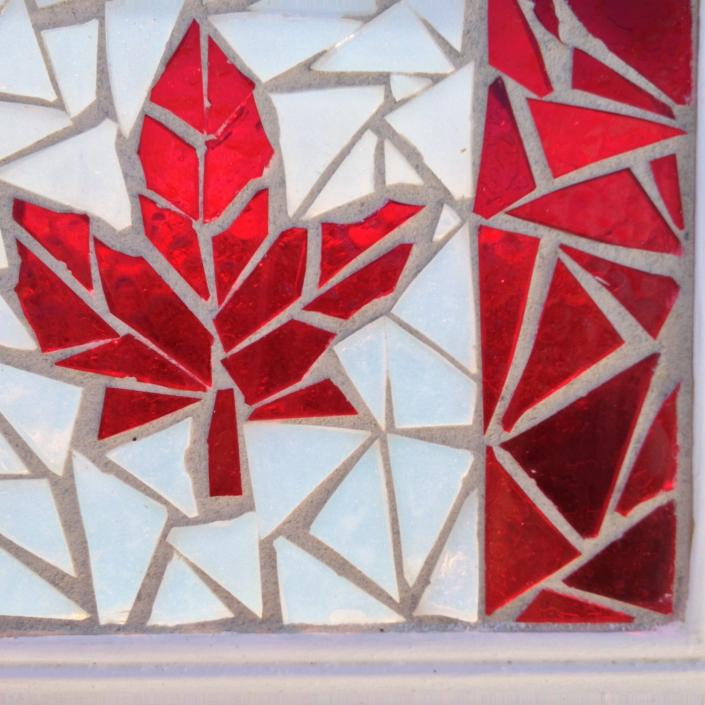 Canadian Flag Stained Glass Mosaic Suncatcher Red Maple Leaf