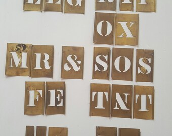 Vintage Brass Stencil Letter Set Incomplete Industrial Interlocking Alphabet Stencils
