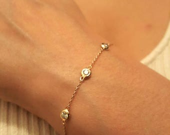 14k Diamond 0.05ct 0.10ct 0.20ct 0.30ct to 1ct. Solitaire Diamond Bracelet all sizes available Real solitaire diamond Gold diamond bracelet