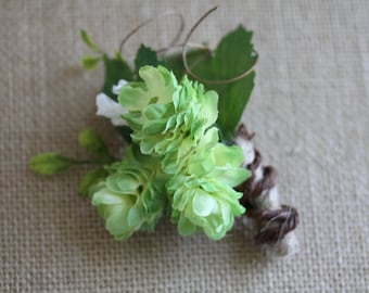 Rustic Green Silk Hops Boutonniere