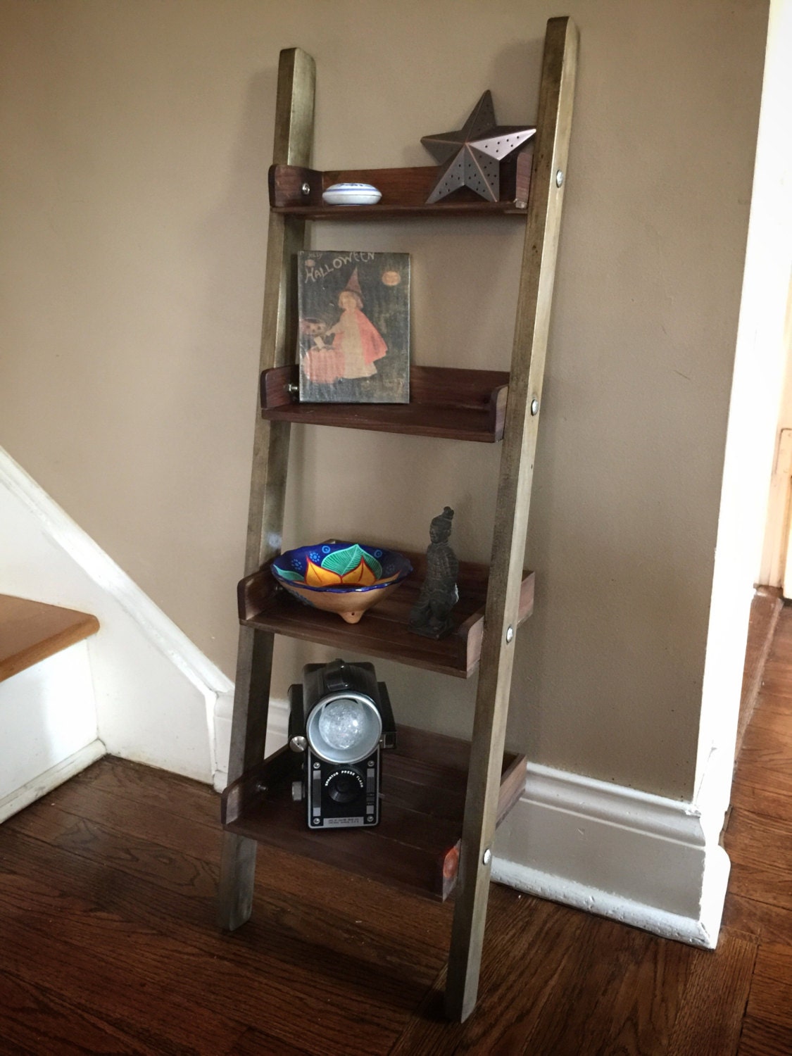 Rustic Wooden Ladder Shelf Handmade Shelf Rustic Decor Tea