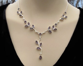 Beautiful Amethyst Silver Necklace, Purple Amethyst Jewelry, Gemstone Y Necklace, February Birthstone, Gift for Her