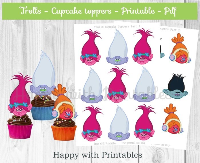 Trolls cupcake Toppers Trolls cake toppers Poppy toppers